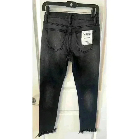 NWT Evidnt Anthropologie Hermosa Jeans Raw Fringe Ankle Black washed Size 26 - Picture 5 of 6